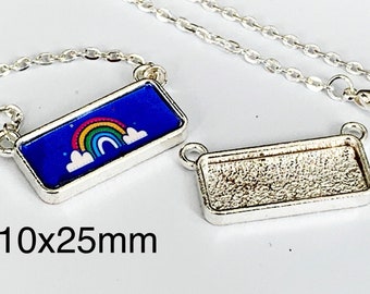 Photo Pendant base 25mm x 10mm blank Settings stainless steel DIY Jewelry Making Rectangle horizontal bracelet necklace connector