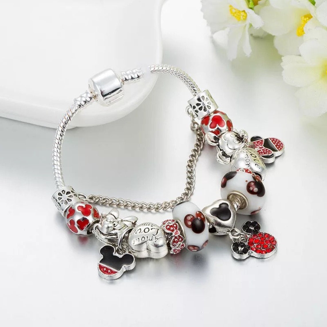Mickey Mouse Disney Charm Bracelet Pandora Style Jewelry | Etsy