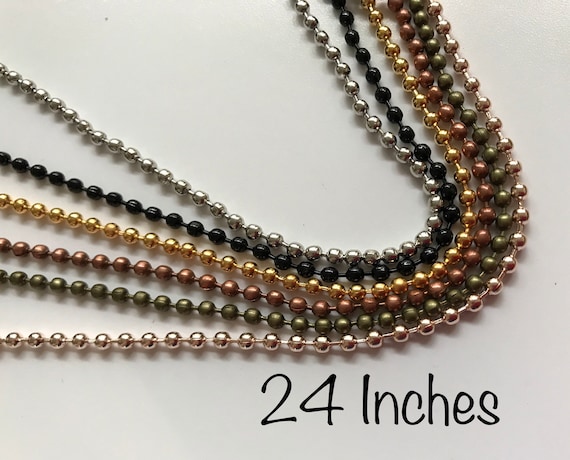 2.4mm Ball Chain Necklaces 5 10 20 50 24 Inch Craft Shiny Silver Color