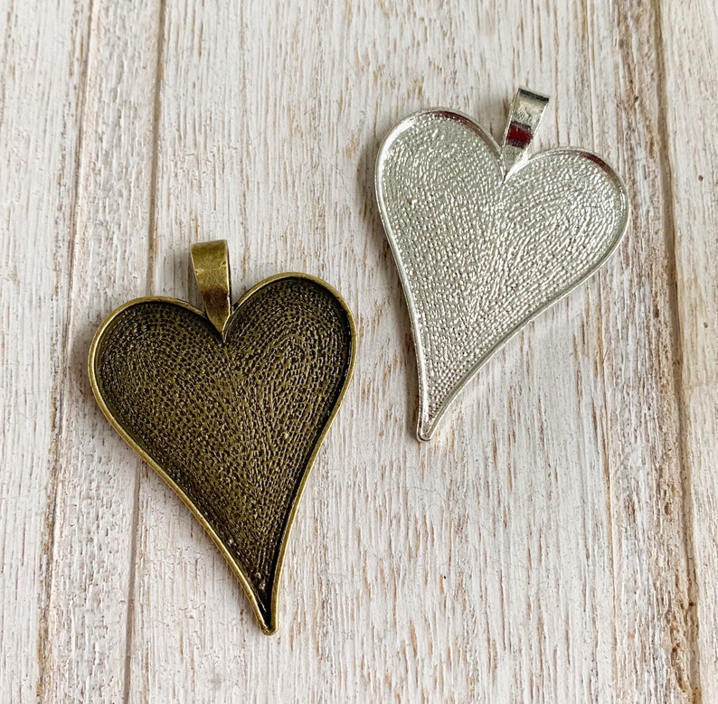 12 Heart Pendant Trays Blank Sterling Silver Plated Bezels Etsy