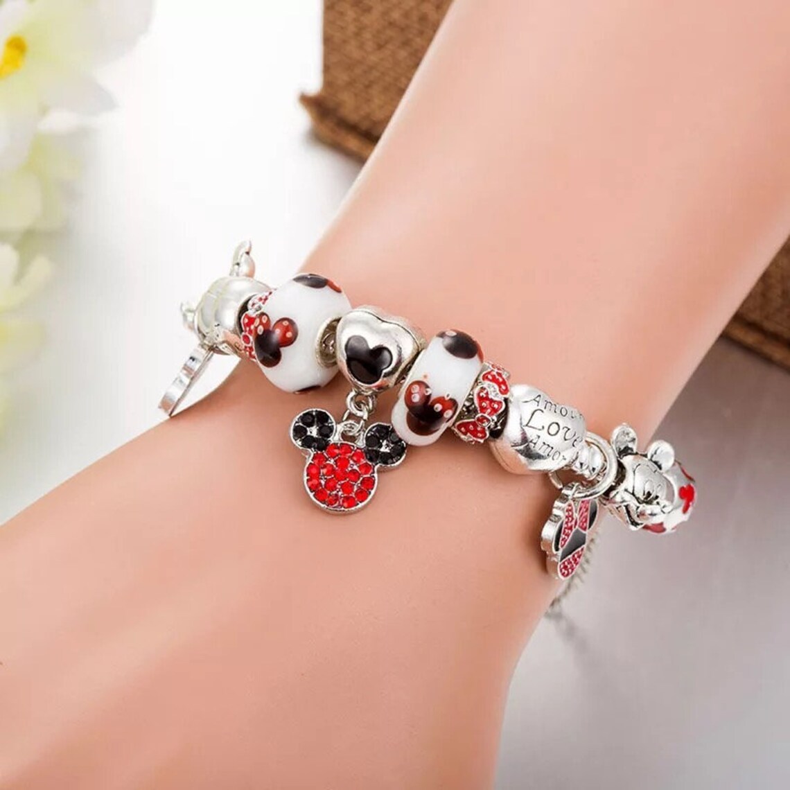 Mickey Mouse Disney Charm Bracelet Pandora Style Jewelry | Etsy