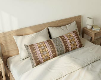 Boho Tribal Pattern Body Pillow Earth Tones Geometric Stripes Brown Tribal Lumbar Pillow Extra Long Lumbar Pillow Farmhouse Kilim Pillow
