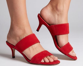 Mules de tacón bajo con punta abierta – Sandalias de fiesta sin cordones de PU