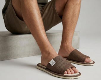 Pantuflas de cáñamo para hombre - Pantuflas transpirables para interiores - Calzado minimalista para estar en casa