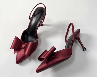 Zapatos de tacón destalonados con lazo de satén: Zapatos de vestir de tacón de aguja con punta afilada