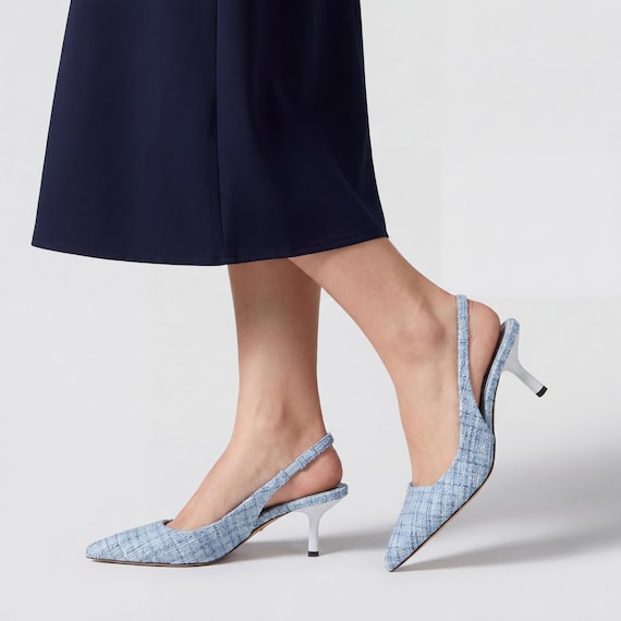 Women’s Pointed Toe Slingback Knitted Heels - Low Heel Pumps - Office Dress Shoes