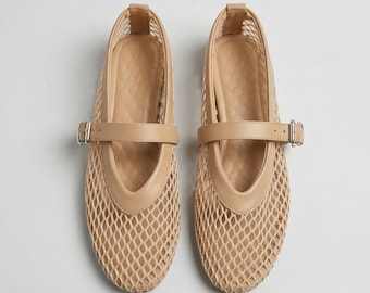Mesh Mary Jane Ballerinas Frauen - Sommer Atmungsaktive Ballettschuhe - Leichte, lässige Wanderschuhe