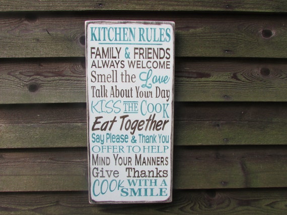 Family Rules Kitchen Rules Country Home Decor Kitchen Decor Primitive Country Decor Wood Signs Home Decor Primitive Decor Hand Paint