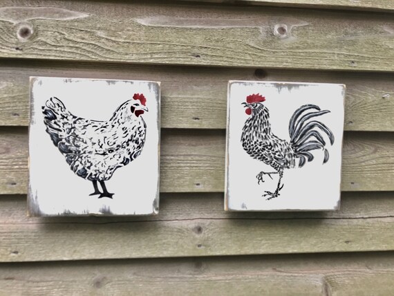 Kitchen Home Decor Rooster And Chickenprimitive Rustic Home Etsy