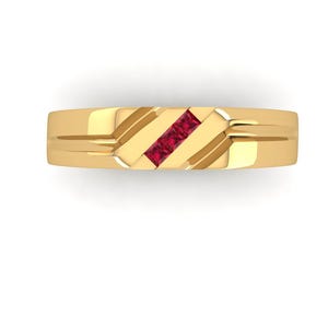 Alliance en or 14 carats sertie d'un rubis taille princesse, bague minimaliste empilable en rubis, bague de naissance de juillet