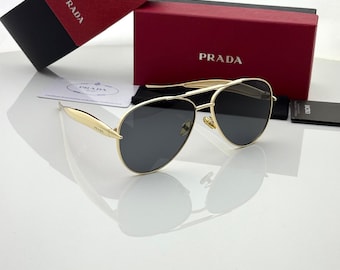 Vintage PRADA Sonnenbrille Schwarz und Gold