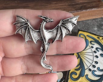 Pomello per mobile/cassetto a forma di drago volante in argento antico (47 x 45 mm) - XBYZ098