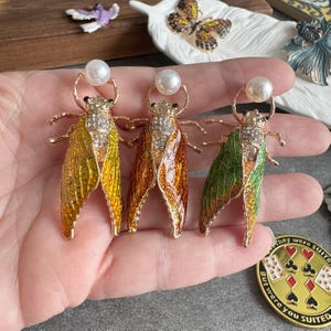 3 Colors Insect Diamond Encrusted Cicada Cabinet Knob Pull – Alloy Hardware (50x26mm)-XBYZ003