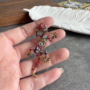 Pomello per mobile a forma di geco tempestato di diamanti – Ferramenta in lega (31 x 60 mm) - XBYZ006