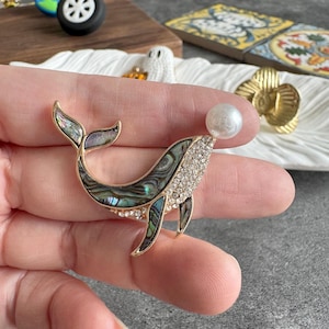 Met parelmoer schelp en diamanten bezette walviskastknop - ladebeslag (38 x 38 mm)-XBYZ040