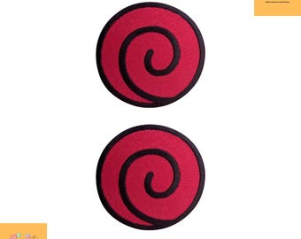 2 Pcs Red Swirl Embroidered Iron-On Patch, Martial Arts Inspired Applique, Sew-On Badge for Jacket, Backpack, Hat & DIY Clothing