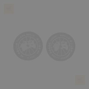 以下が含まれることがあります： 「CANADA GOOSE」と「ARCTIC PROGRAM」の文字が縁に書かれた、2つの灰色の円形パッチ。各パッチの中央には世界の地図が描かれています。