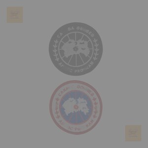 Puede incluir: Dos parches circulares con un diseño de mapa y texto. El parche superior es gris con el texto "CA DA GO SEC AF PRO AM". El parche inferior tiene un borde rojo, un mapa azul y blanco y el texto "CANA GO AF IC PR RAM".