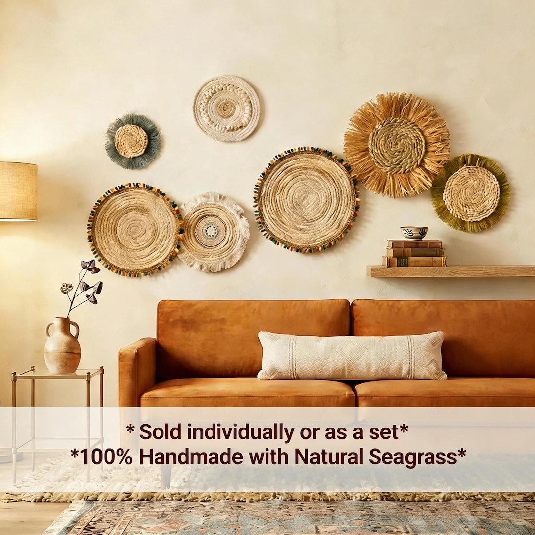 Boho Woven Wall Baskets Set, Seagrass Basket Wall Decor Gallery, Rattan ...