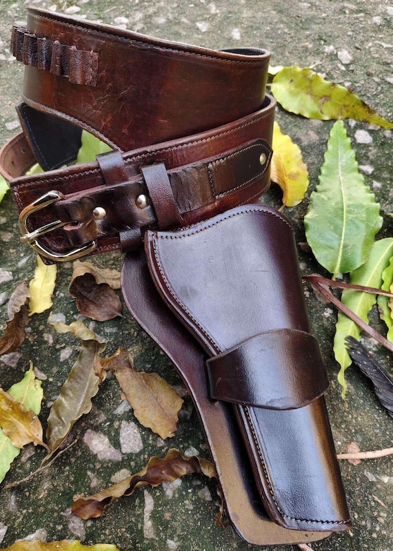 Western Cowboy Vintage Belt Ammo Loops Leather Holster .22 .357 .38 .44 .45  Caliber  FullGrain Leather Bandolier Single Action S & W SAAS