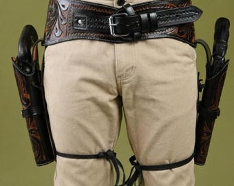 Leather Double quick draw holster right Left hand  Western Cowboy Vintage Belt .22 .357 .38 .44 .45  Bandolier Single Action S&W SAAS