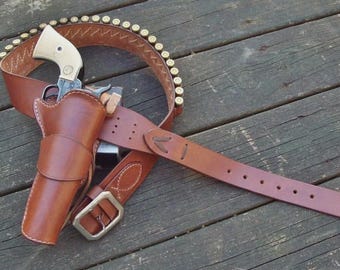 Western Cowboy Vintage Gürtel Ammo Loops Lederholster .22 .357 .38 .44 .45 FullGrain Bandolier Single Action S & W SAAS