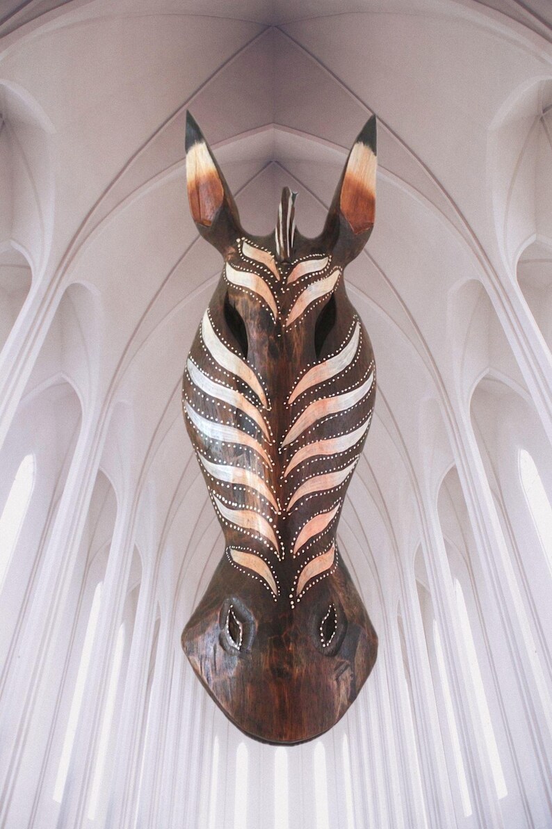 Zebra Arch Handcrafted Authentic Wooden Zebra Mask - Brown Bold Stripes 20'' (50cm ...