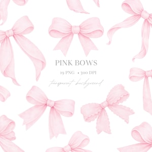 ピンクの水彩リボンのクリップアート – 19種類のPNGリボン要素（デジタルダウンロード）