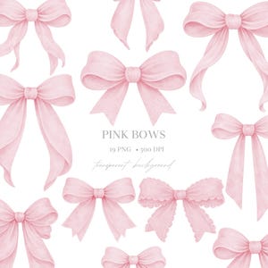 Blush Pink Watercolor Bows Clipart – Coquette Ribbon PNG Set (Digital Download)