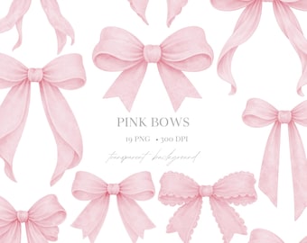 Fiocchi rosa cipria ad acquerello - Set di nastri civettuoli in formato PNG (Download digitale)