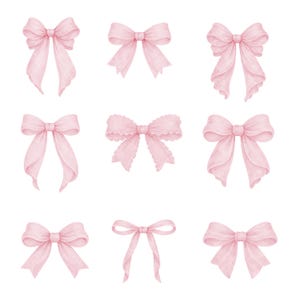 Blush Pink Watercolor Bows Clipart – Coquette Ribbon PNG Set (digital ...