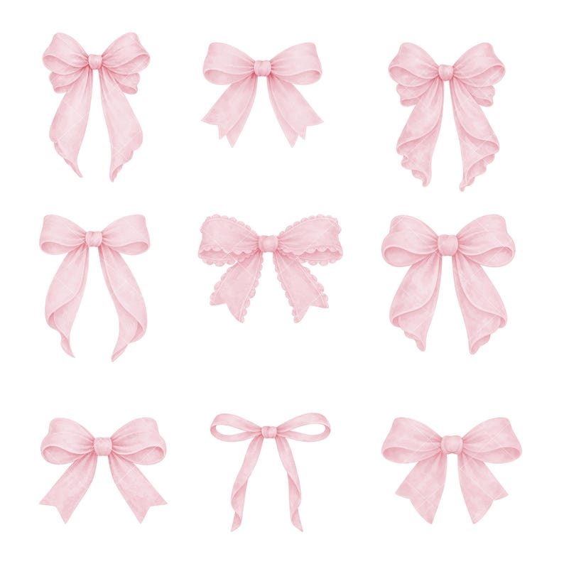 Blush Pink Watercolor Bows Clipart – Coquette Ribbon PNG Set (digital ...