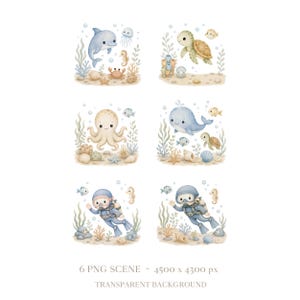 Under the sea watercolor bundle for nursery decor baby shower and printable crafts