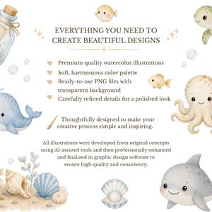 Cute baby ocean clipart set with underwater plants seashells and bubbles