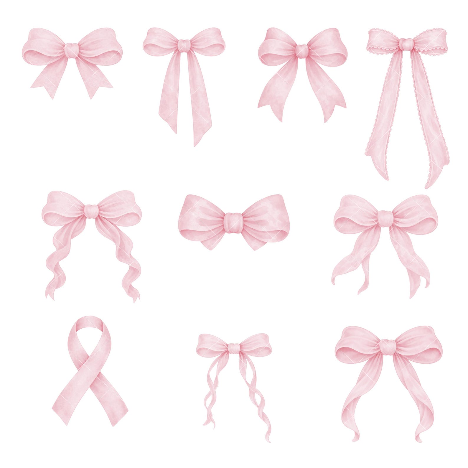 Blush Pink Watercolor Bows Clipart – Coquette Ribbon PNG Set (digital ...