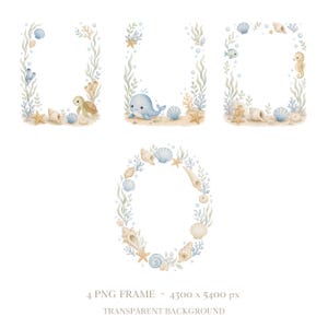 Cute watercolor under the sea clipart bundle with whale turtle shark and jellyfish