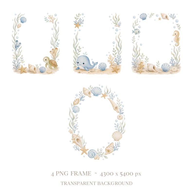 Cute watercolor under the sea clipart bundle with whale turtle shark and jellyfish