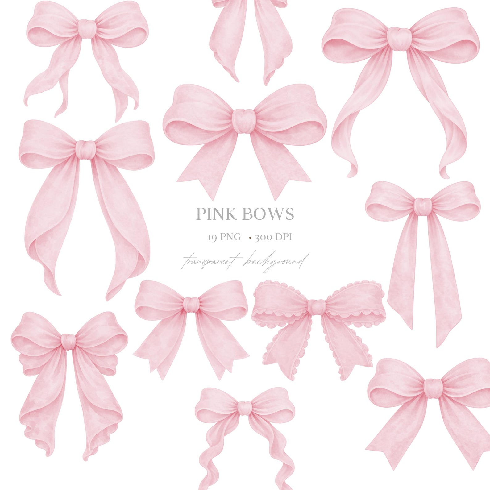 Blush Pink Watercolor Bows Clipart – Coquette Ribbon PNG Set (digital ...
