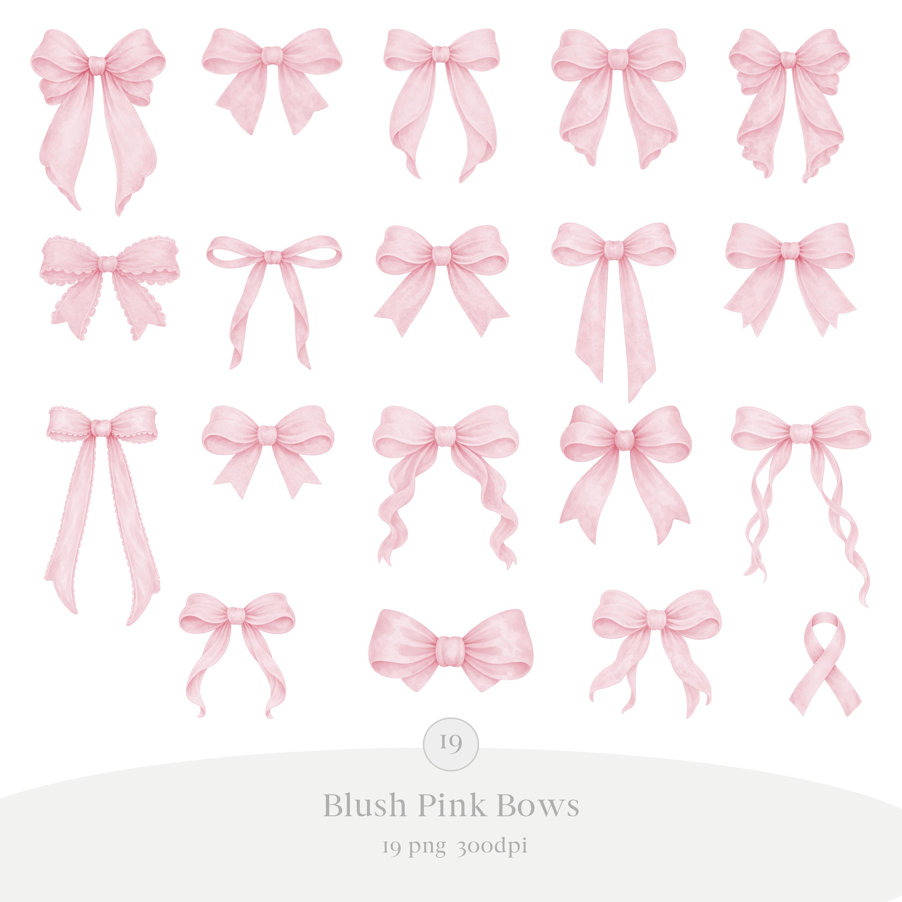Blush Pink Watercolor Bows Clipart – Coquette Ribbon PNG Set (digital ...