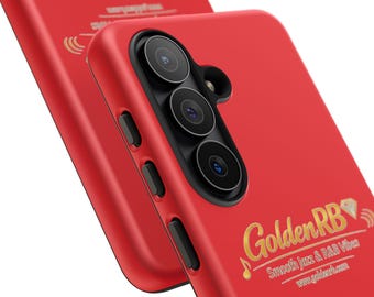 Funda roja para iPhone GoldenRB con logo de radio de jazz y RnB. Regalo ideal para amantes de la música.
