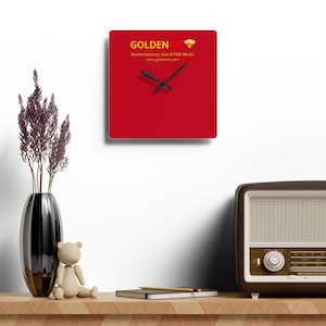 GoldenRB Logo Acrylic Wall Clock | Red Black Gold Home Decor