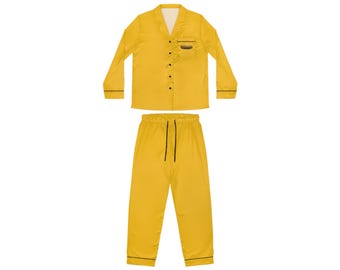 Conjunto de pijama de satén amarillo para mujer GoldenRB Ropa de dormir elegante de estilo seda de lujo