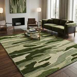 Alfombra abstracta de lana verde beige tejida a mano, alfombra rectangular verde oliva para sala de estar, dormitorio, recibidor y decoración bohemia.