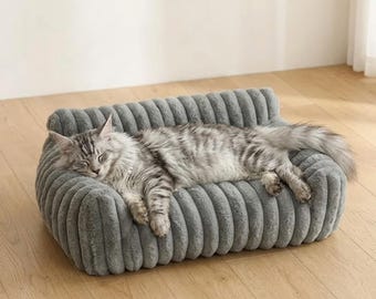 Fluffy Dog Bed - Calming Pet Sofa Couch with High Backrest, Warm Cozy Cat Bed, Plush Pet Bed, Non-Slip Cat Kennel, Removable Cover