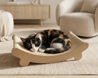 Sisal Cat Scratcher Lounger – Modern Cat Scratching Post and Cat Bed, Curved Cat Scratcher Sofa Protector for Indoor Cats, Cat & Kitten Bed