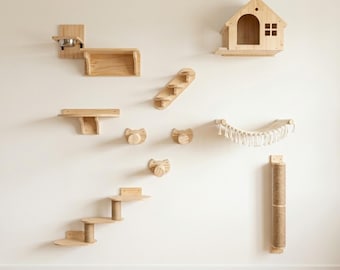 Cama de parede para gatos - Prateleiras de parede para gatos, Degraus de parede para gatos com arranhador de sisal, Escada para gatos, Prateleira de canto para gatos, Parque de diversões de parede para gatos, Rede