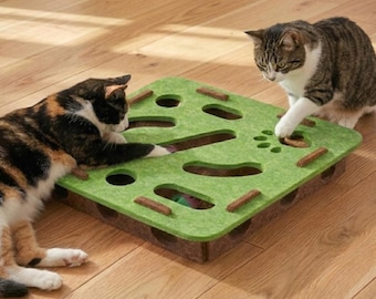 Interactive Felt Cat Puzzle Toy Box – Indoor Enrichment Maze with Balls, Bell & Scratching Exercise Toy for Cats and Kittens