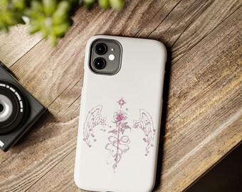 Winged Rose Caduceus Tough Phone Case | Angel Wings, Floral Medical Art
