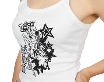 edgy grunge text and stars Tank Top | graphic slogan crop top