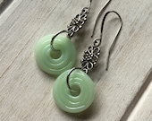 Fire King Jadeite Earrings, recycled Jadeite pitcher, Reclaimed Glass, Jadeite Glass Lovers Gift, Lampwork SRA, Recycled Glass